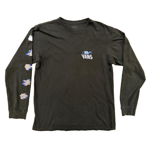 Vans Shirt Mens Medium Black Long Sleeve Off The Wall Since 1966 Back Sleeve Hit - Picture 1 of 8